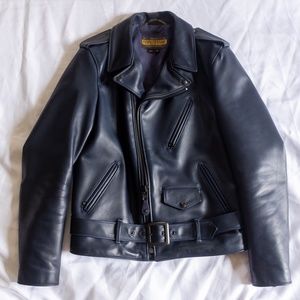 Schott Men's Naked Cowhide Motorcycle Jacket Navy Blue Size Medium